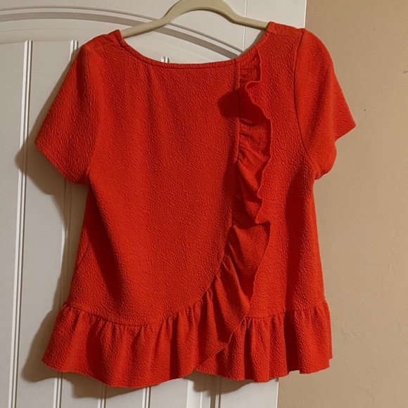 Anthropologie Vibrant Orange Ruffle Blouse - Picture 2 of 4
